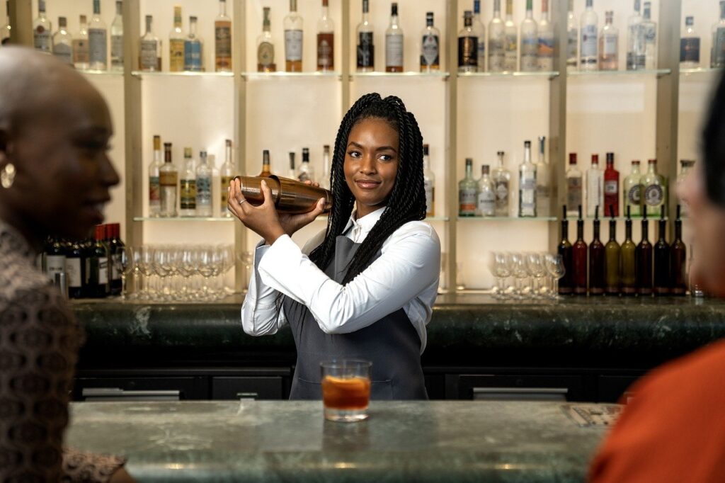 woman, bartender, cocktails