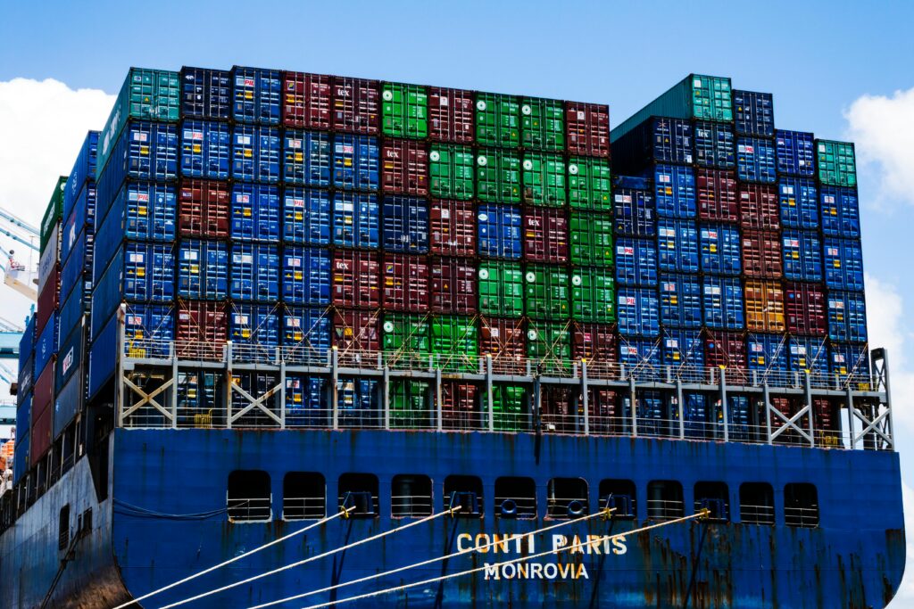 View of a Loaded with Containers Cargo Ship